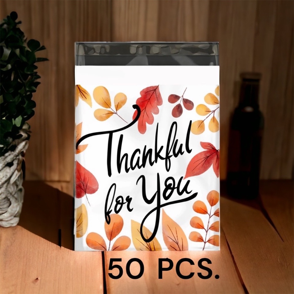 50 10X13 Poly Mailers Fall Leaf Thankful, Shipping Envelopes PRICE IS FIRM - Picture 2 of 7